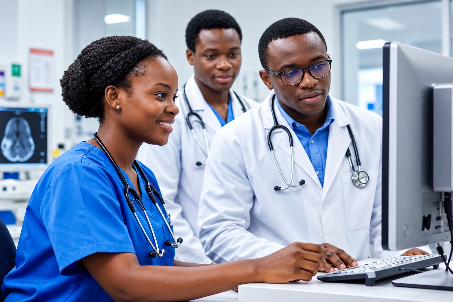Healthcare professionals collaborating in a clinical setting